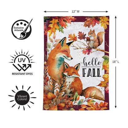 Fall Fox Family Moire Garden Flag; Polyester 12.5"x18"