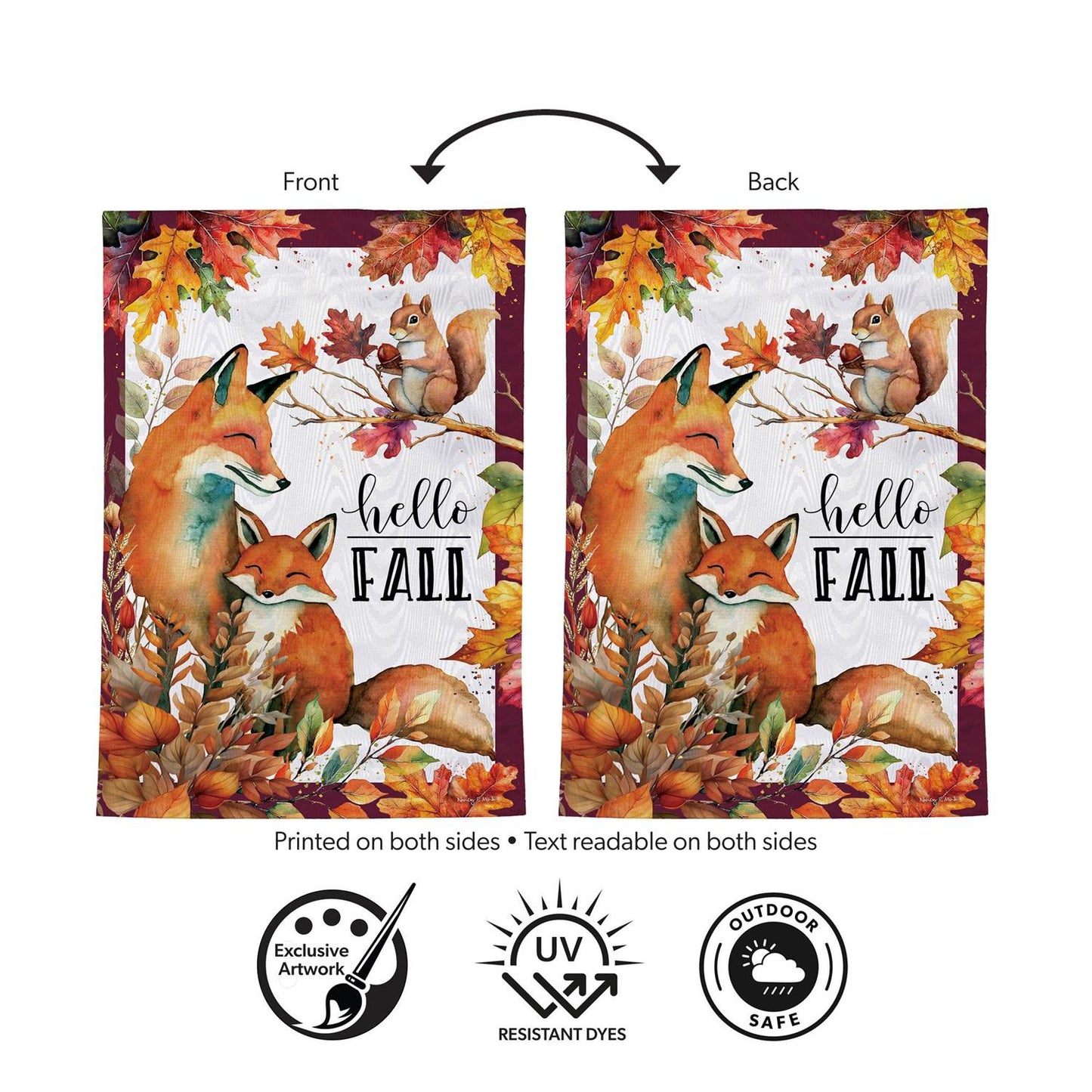 Fall Fox Family Moire Garden Flag; Polyester 12.5"x18"