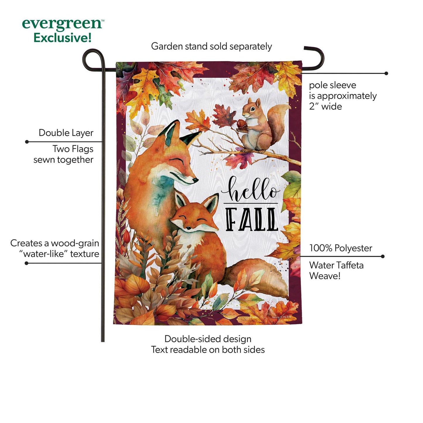 Fall Fox Family Moire Garden Flag; Polyester 12.5"x18"