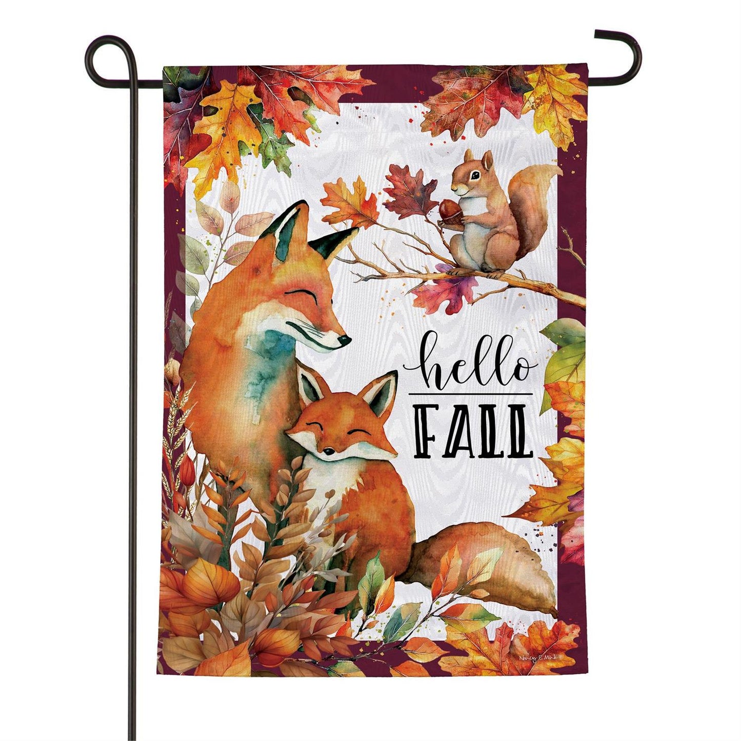 Fall Fox Family Moire Garden Flag; Polyester 12.5"x18"