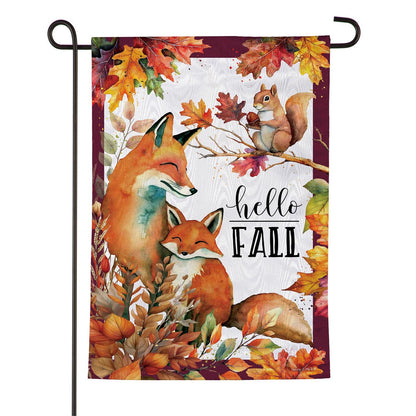 Fall Fox Family Moire Garden Flag; Polyester 12.5"x18"