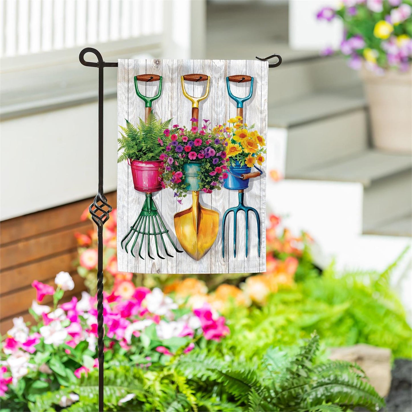 Garden Tool Trio Moire Garden Flag; Polyester 12.5"x18"
