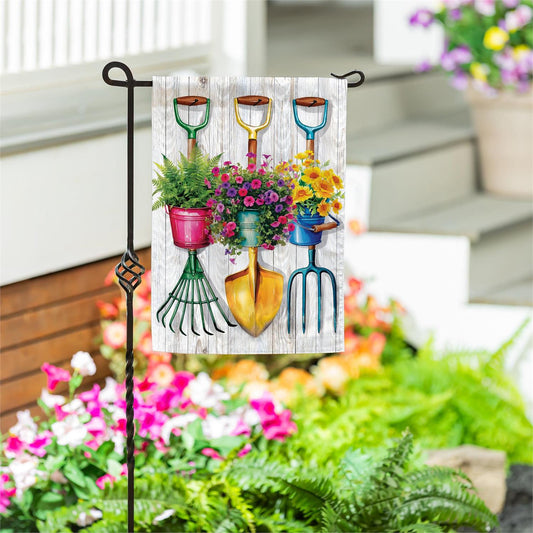 Garden Tool Trio Moire Garden Flag; Polyester 12.5"x18"