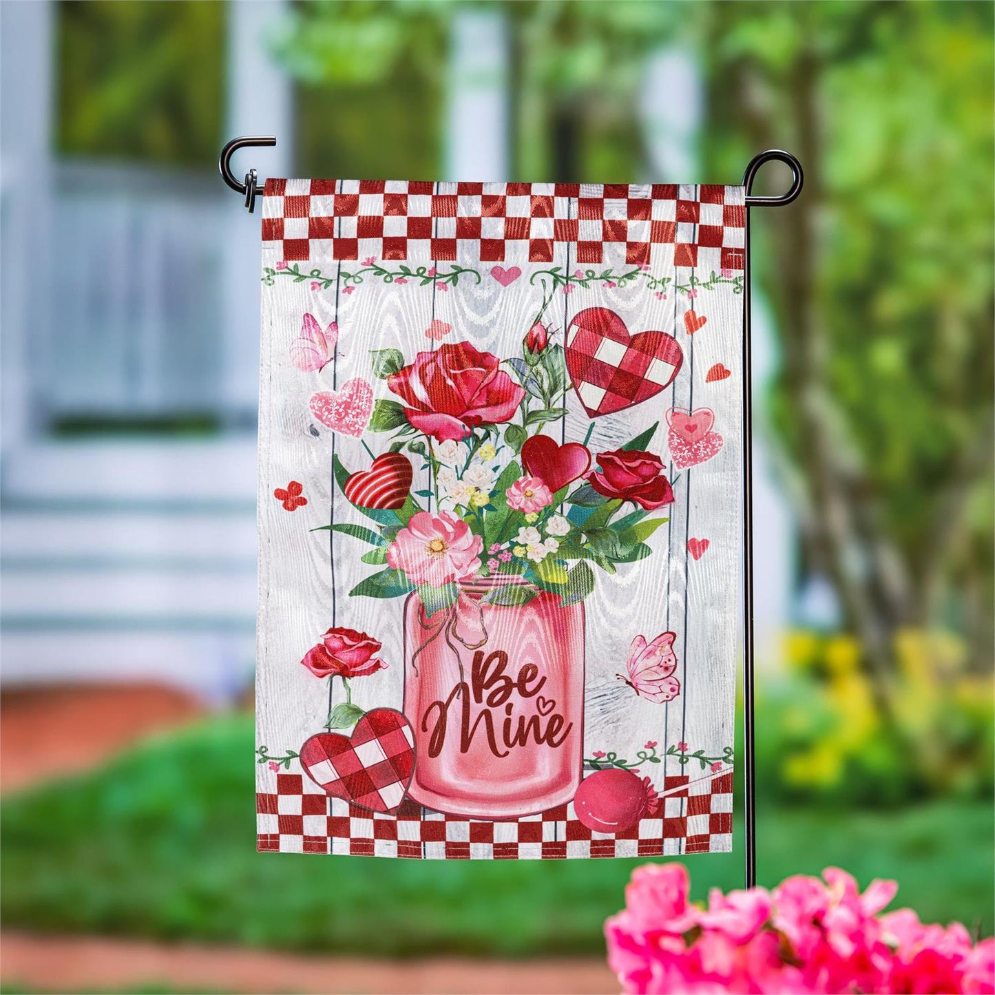 Be Mine Mason Jar Moire Garden Flag; Polyester 12.5"x18"