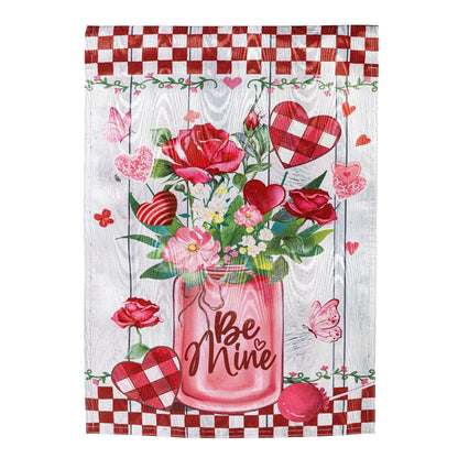 Be Mine Mason Jar Moire Garden Flag; Polyester 12.5"x18"