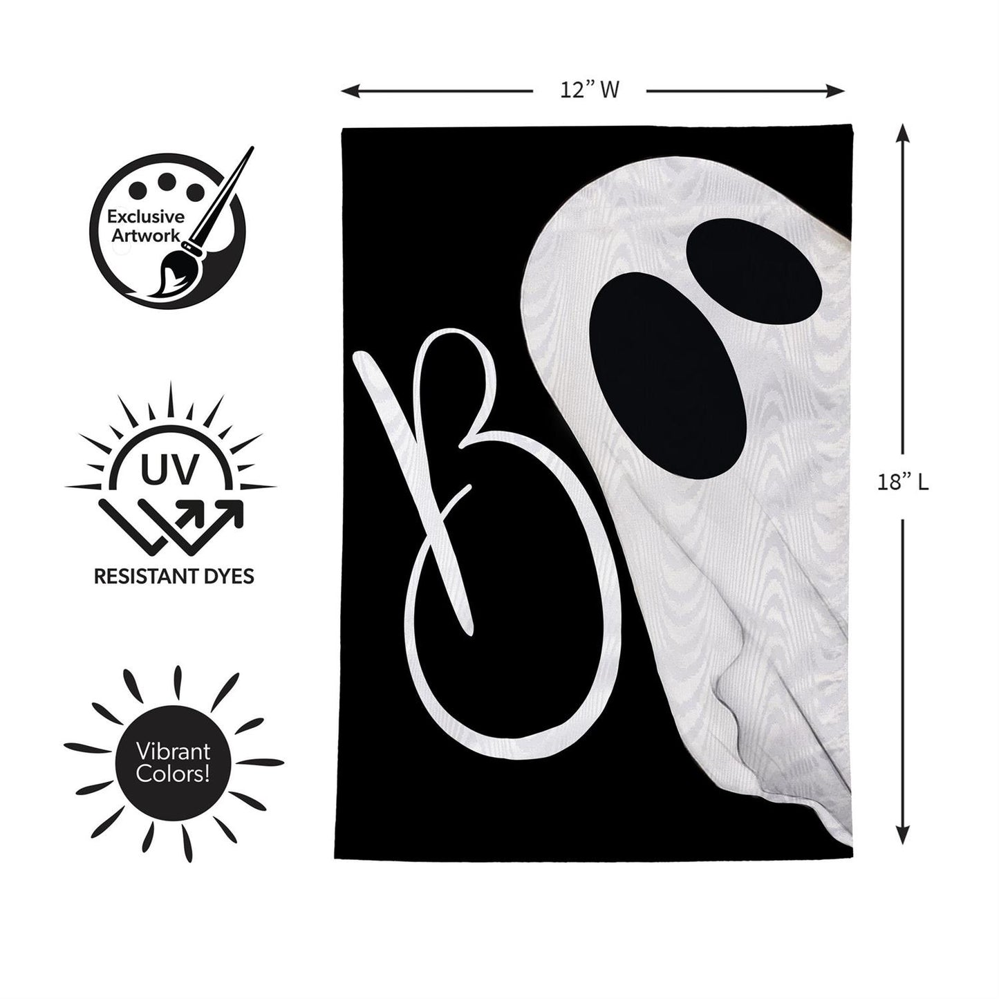 Boo Ghost Moire Garden Flag; Polyester 12.5"x18"