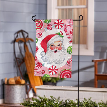 Jolly Sweet Santa Moire Garden Flag; Polyester 12.5"x18"