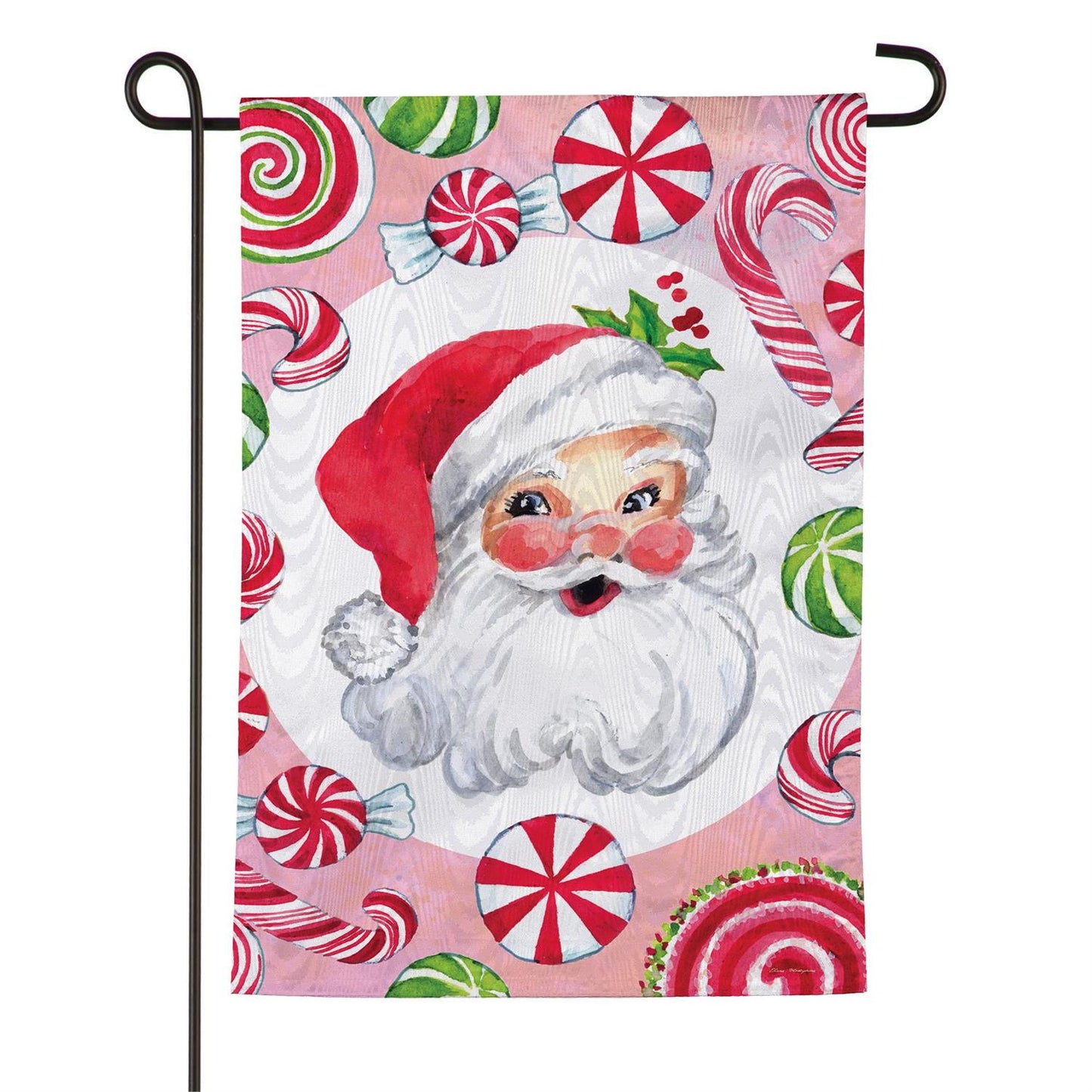 Jolly Sweet Santa Moire Garden Flag; Polyester 12.5"x18"