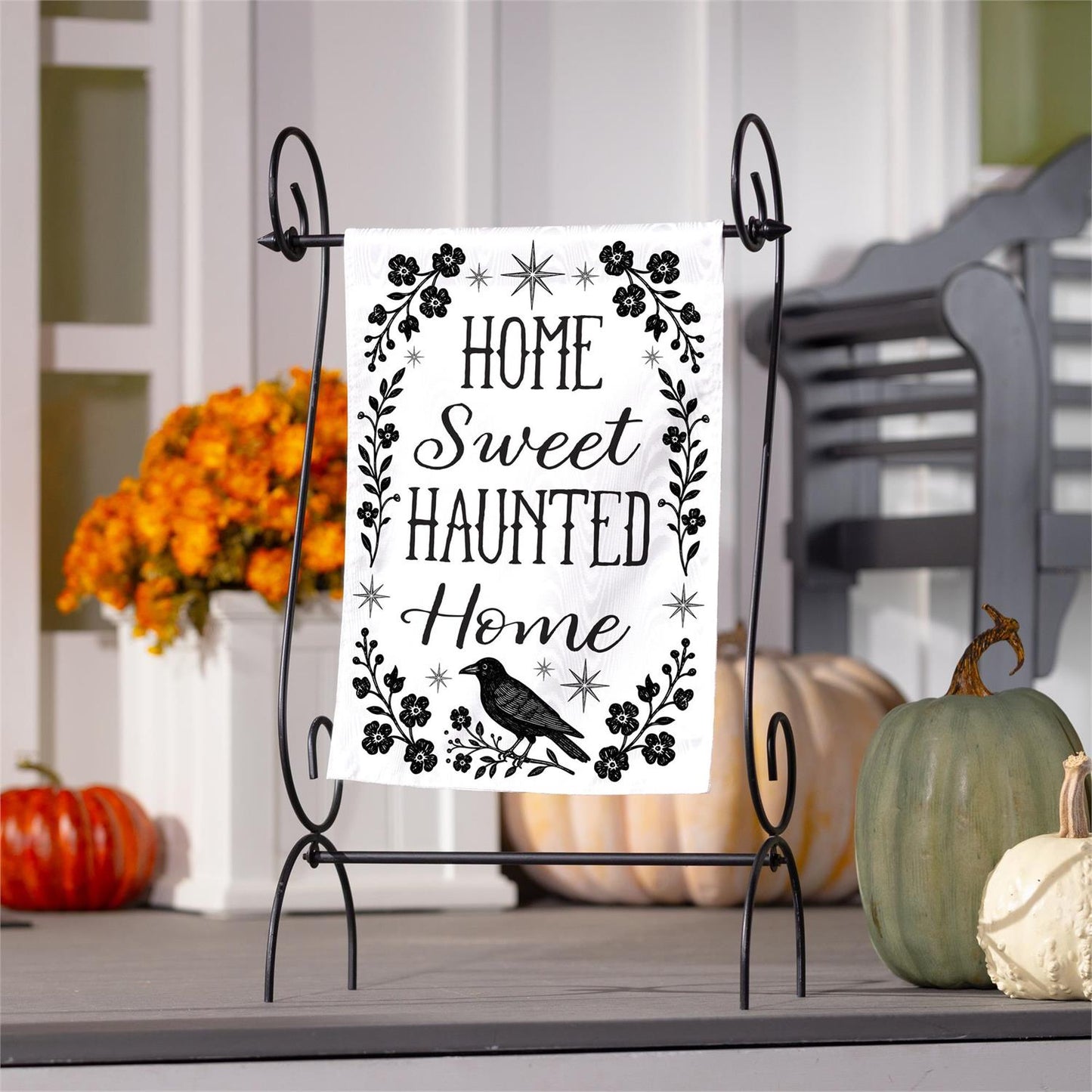 Home Sweet Haunted Home Moire Garden Flag; Polyester 12.5"x18"