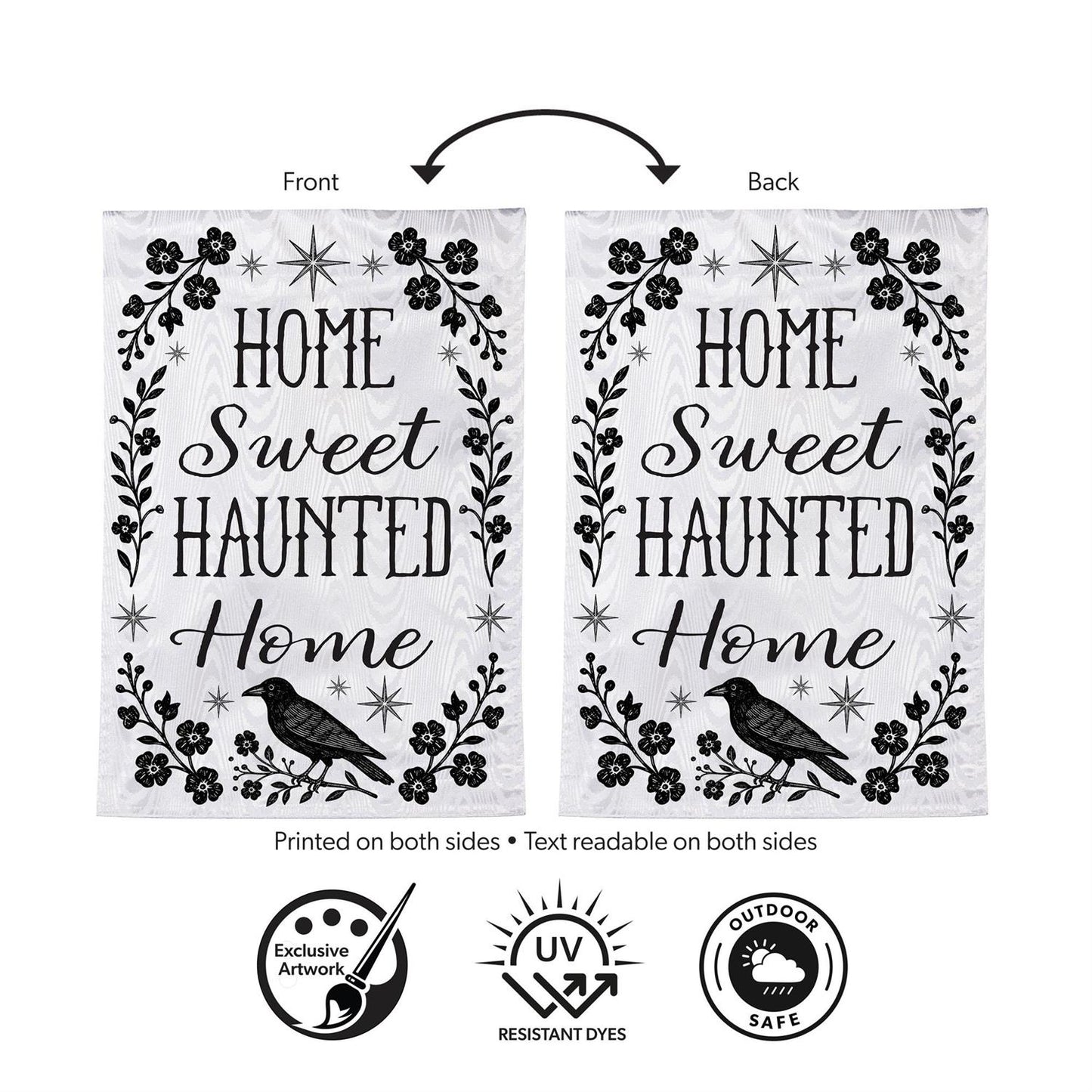 Home Sweet Haunted Home Moire Garden Flag; Polyester 12.5"x18"