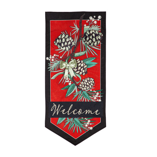 Winter Pine Welcome Everlasting Impressions Garden Flag; Polyester-Linen Blend 12.5"x28"