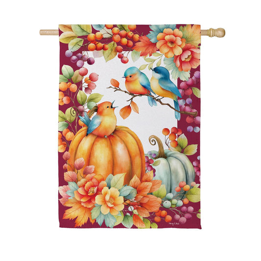 Autumn Bird Talk Suede House Flag; Polyester 29"x43"
