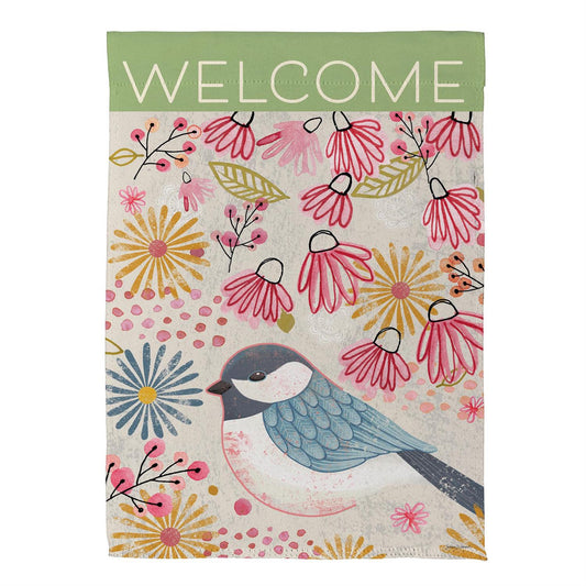 Pastel Doodles Chickadee Printed Suede Garden Flag; Polyester 12.5"x18"