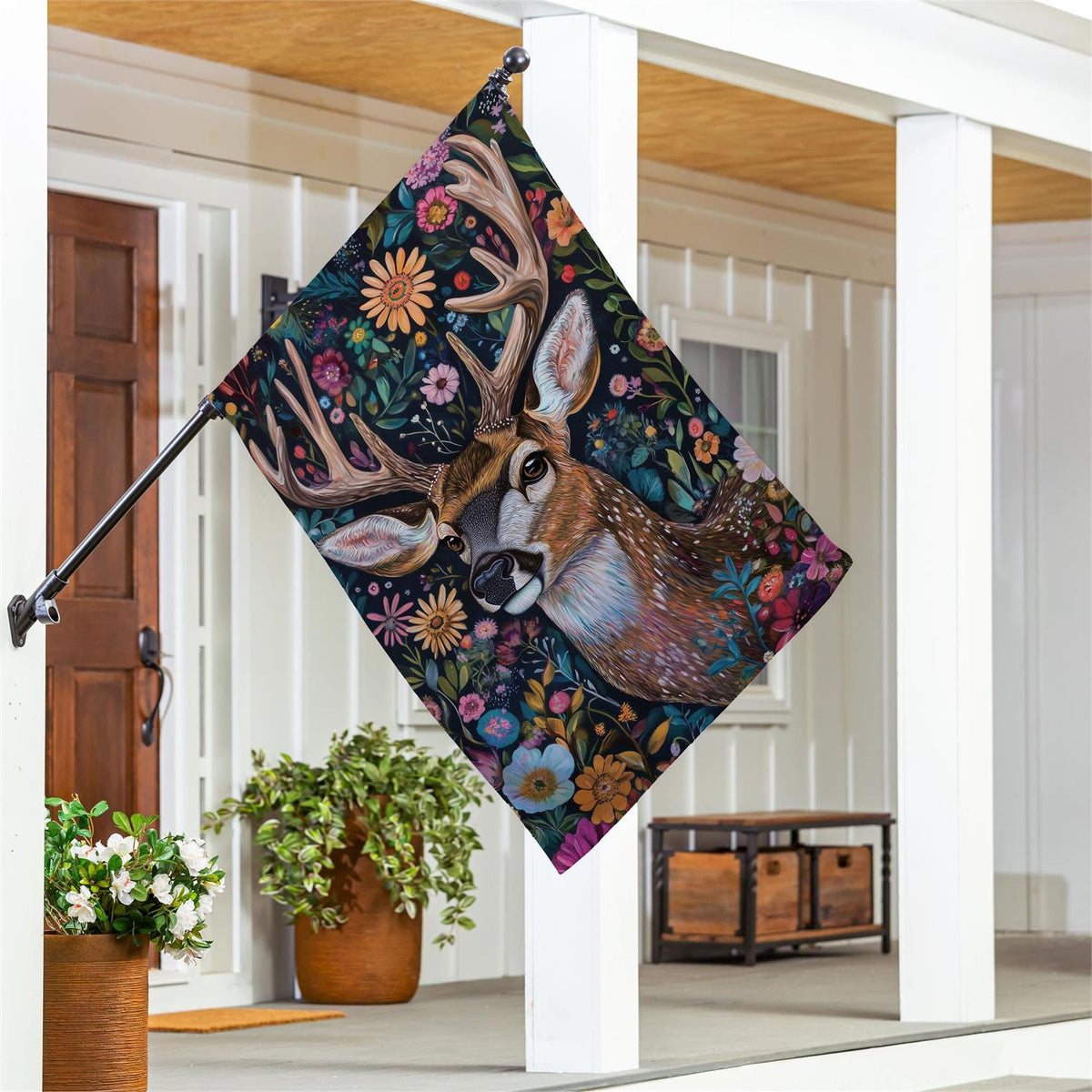 Forever Blooming Deer Suede House Flag; Polyester 29"x43"
