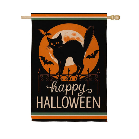 Moonlit Black Cat Suede House Flag; Polyester 29"x43"