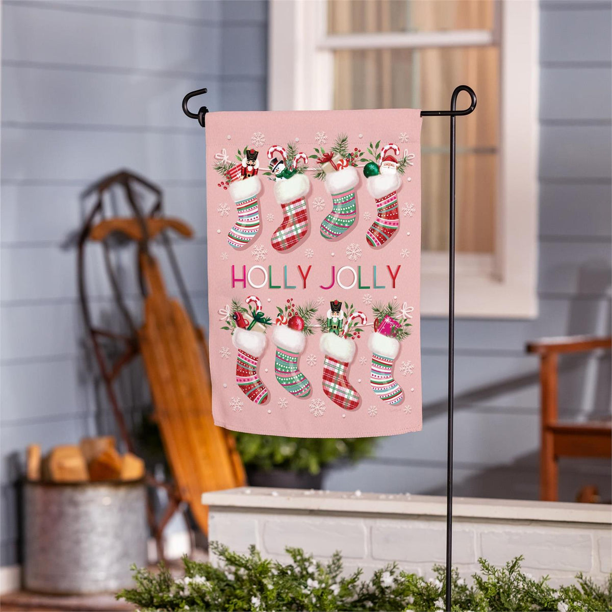 Sweet Jolly Stockings Printed Suede Garden Flag; Polyester 12.5"x18"