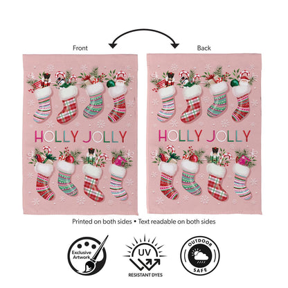 Sweet Jolly Stockings Printed Suede Garden Flag; Polyester 12.5"x18"