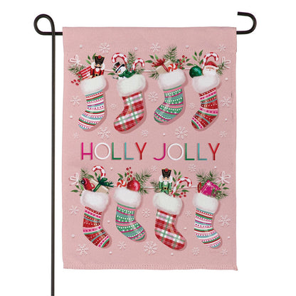 Sweet Jolly Stockings Printed Suede Garden Flag; Polyester 12.5"x18"