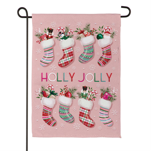 Sweet Jolly Stockings Printed Suede Garden Flag; Polyester 12.5"x18"