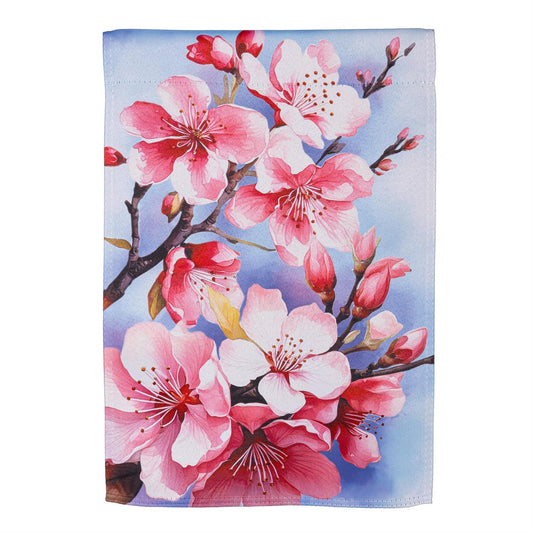 Cherry Blossom Printed Suede Garden Flag; Polyester 12.5"x18"