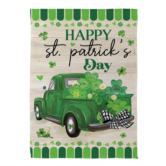 Happy St. Patrick's Day Truck Printed Suede Garden Flag; Polyester 12.5"x18"
