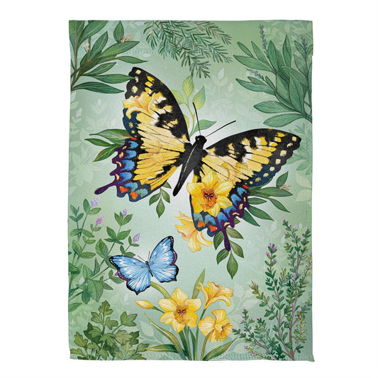 Pollinator Garden Green & Yellow Florals Monarch Suede House Flag; Polyester 29"x43"