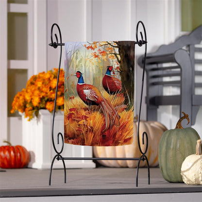 Forest Pheasants Printed Suede Garden Flag; Polyester 12.5"x18"