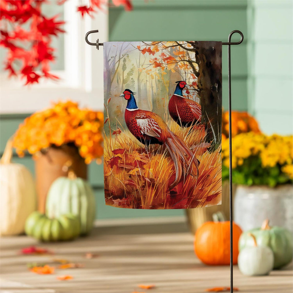 Forest Pheasants Printed Suede Garden Flag; Polyester 12.5"x18"