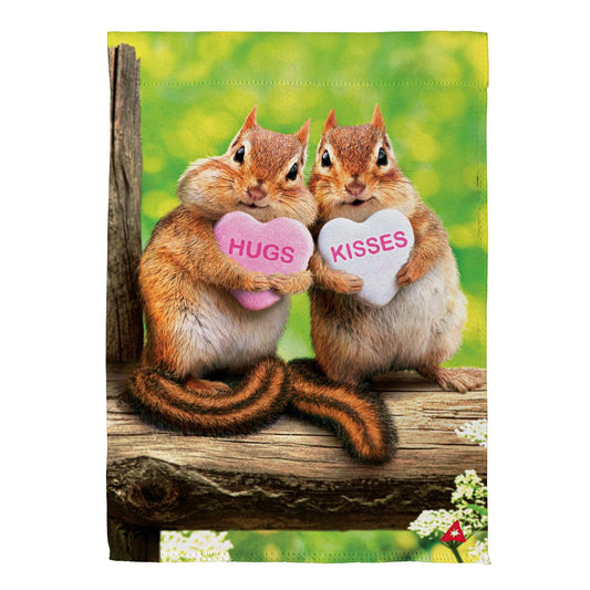 Valentine Chipmunks Printed Suede Garden Flag; Polyester 12.5"x18"