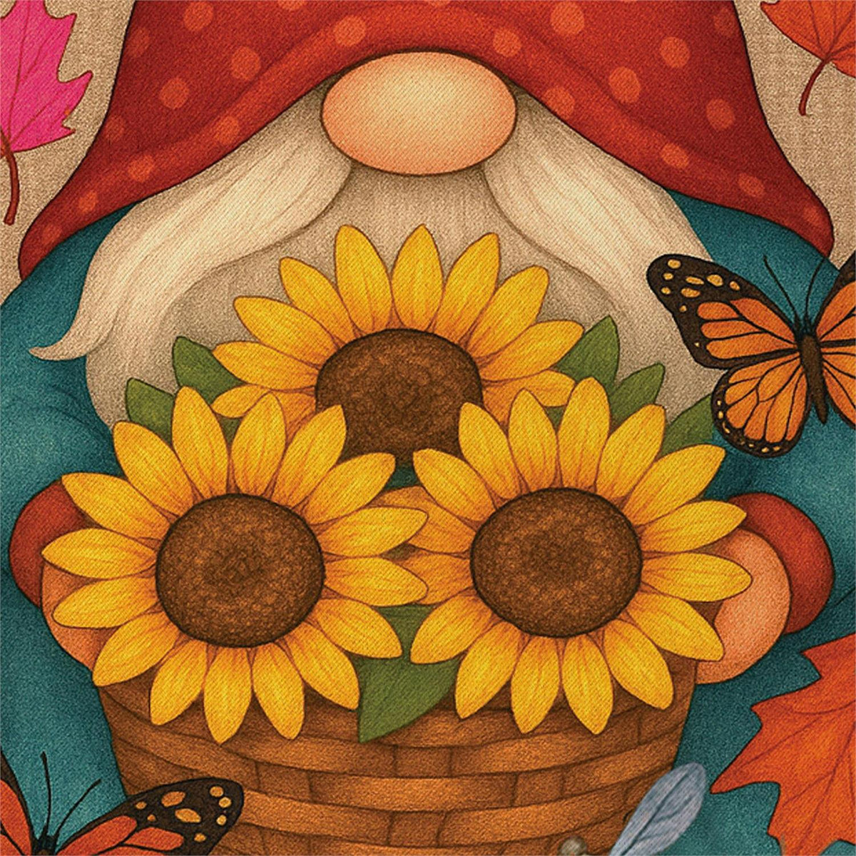 Welcome Sunflower Gnome Suede House Flag; Polyester 29"x43"