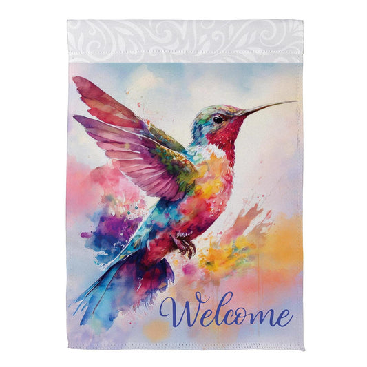 Watercolor Hummingbird Printed Suede Garden Flag; Polyester 12.5"x18"