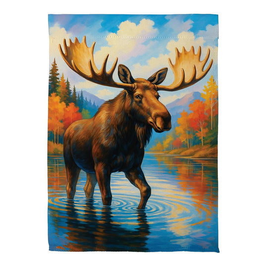 Autumn Moose Printed Suede Garden Flag; Polyester 12.5"x18"
