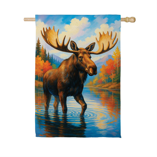 Autumn Moose Suede House Flag; Polyester 29"x43"