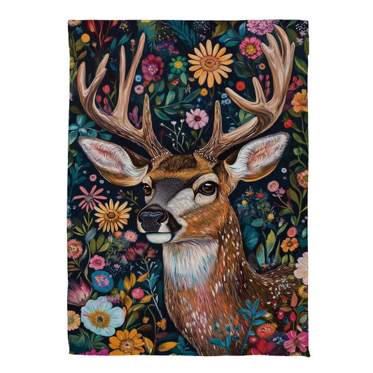 Forever Blooming Deer Printed Suede Garden Flag; Polyester 12.5"x18"