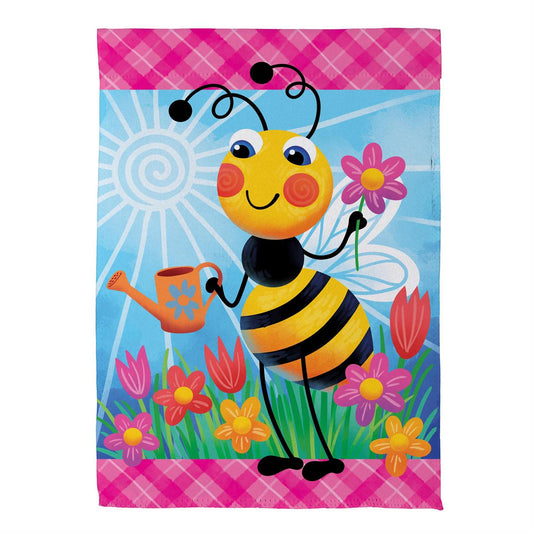 Bee Tending Garden Suede House Flag; Polyester 29"x43"