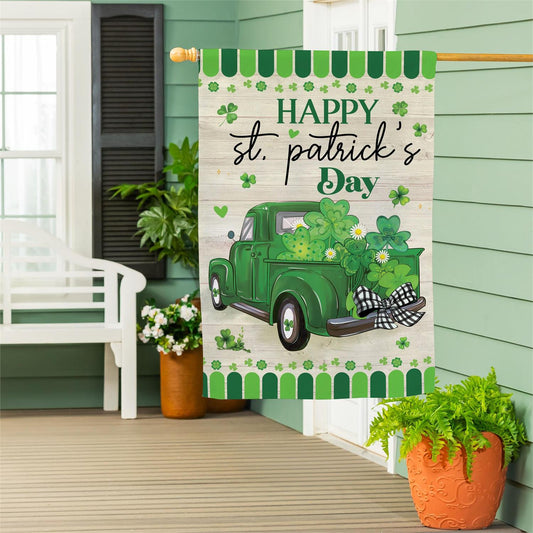 Happy St Patrick's Day Truck Suede House Flag; Polyester 29"x43"