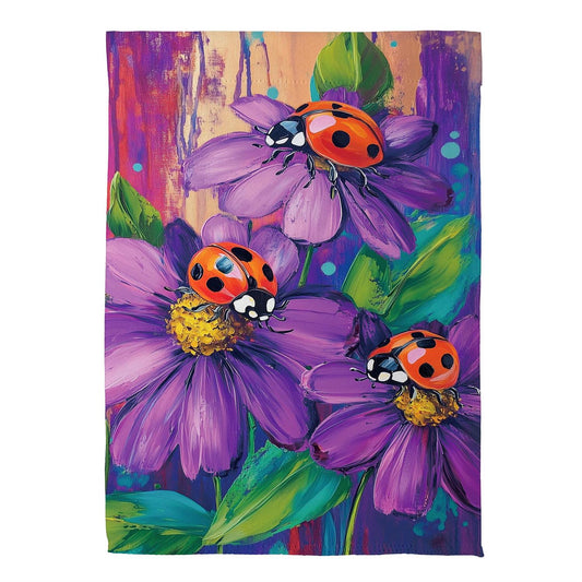 Zinnia & Ladybugs Printed Suede Garden Flag; Polyester 12.5"x18"