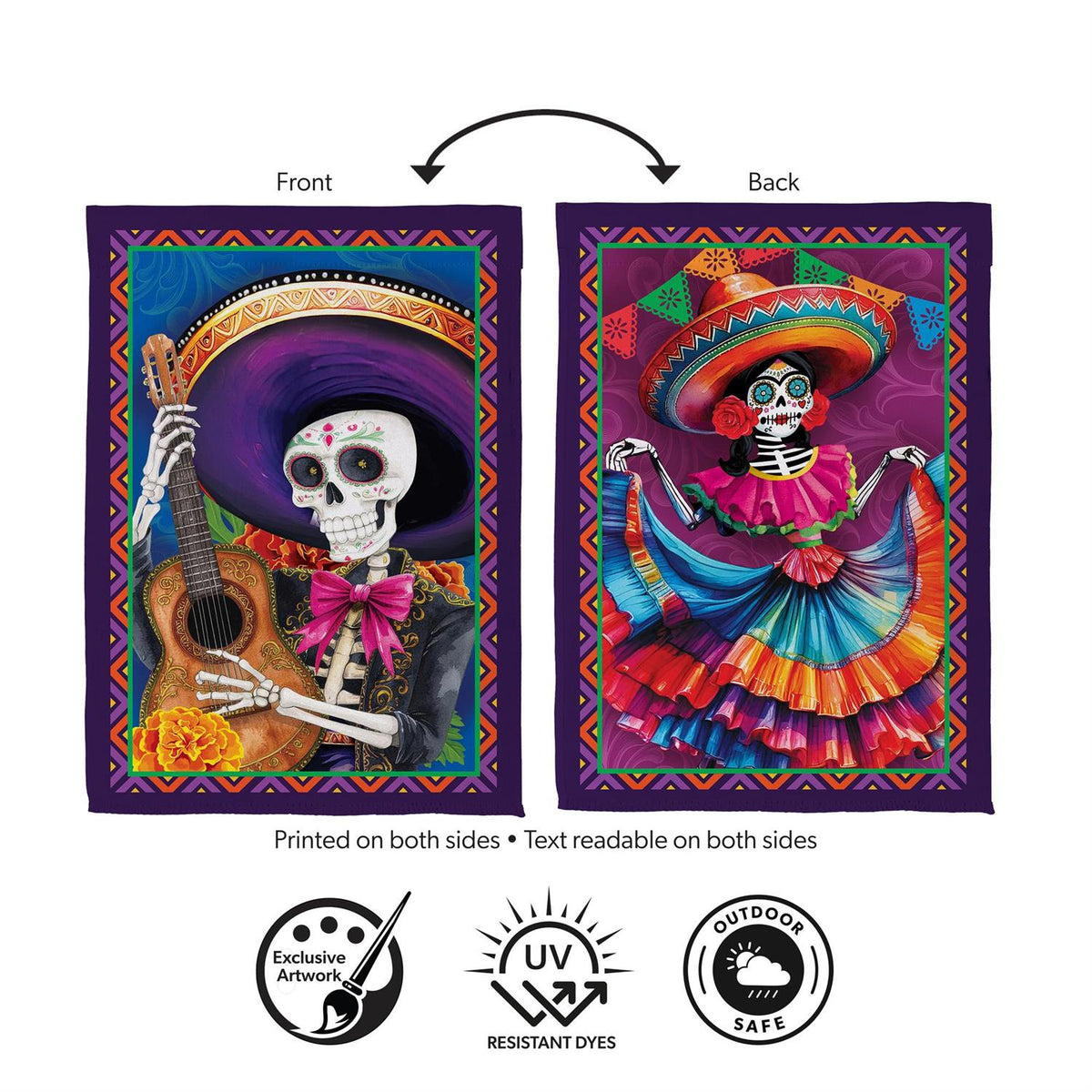 Day of the Dead Printed Suede Garden Flag; Polyester 12.5"x18"