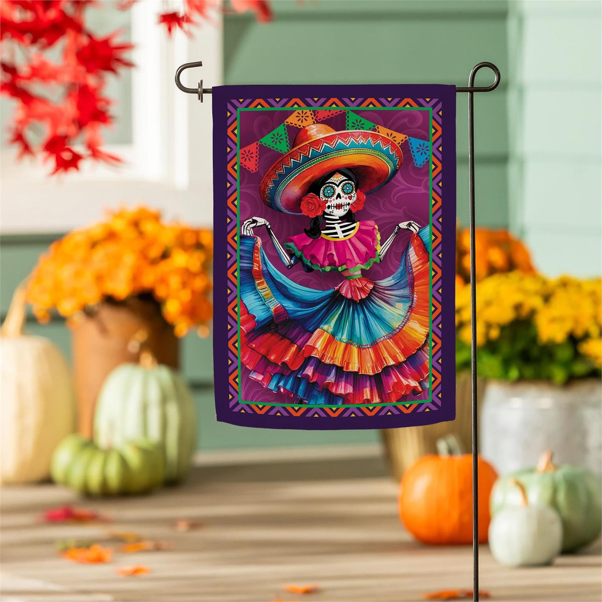 Day of the Dead Printed Suede Garden Flag; Polyester 12.5"x18"
