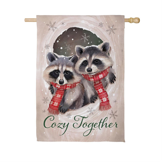 Winter Grove Raccoons Suede House Flag; Polyester 29"x43"