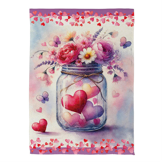 Jar of Hearts Printed Suede Garden Flag; Polyester 12.5"x18"