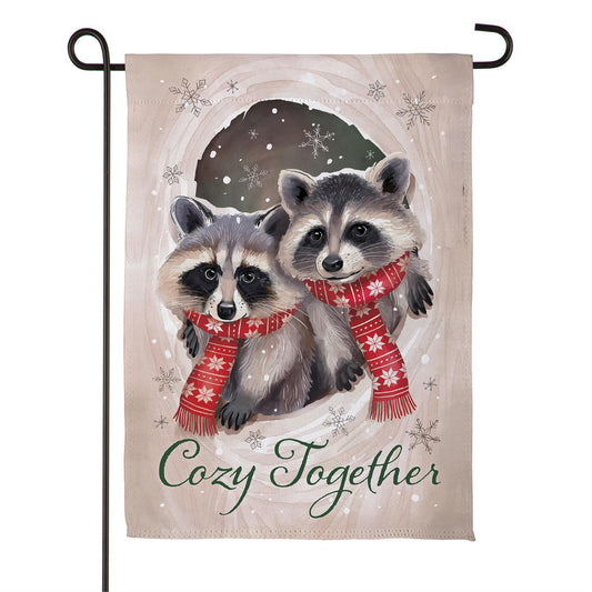 Winter Grove Raccoons Suede Garden Flag; Polyester 12.5"x18"