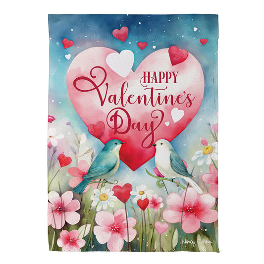 Lovebirds Suede Garden Flag; Polyester 12.5"x18"