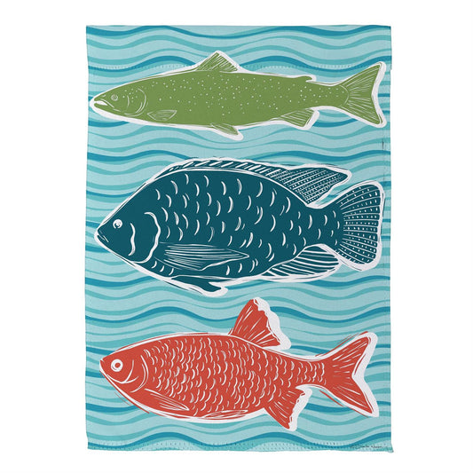 Wave of Fish Day Suede Garden Flag; Polyester 12.5"x18"