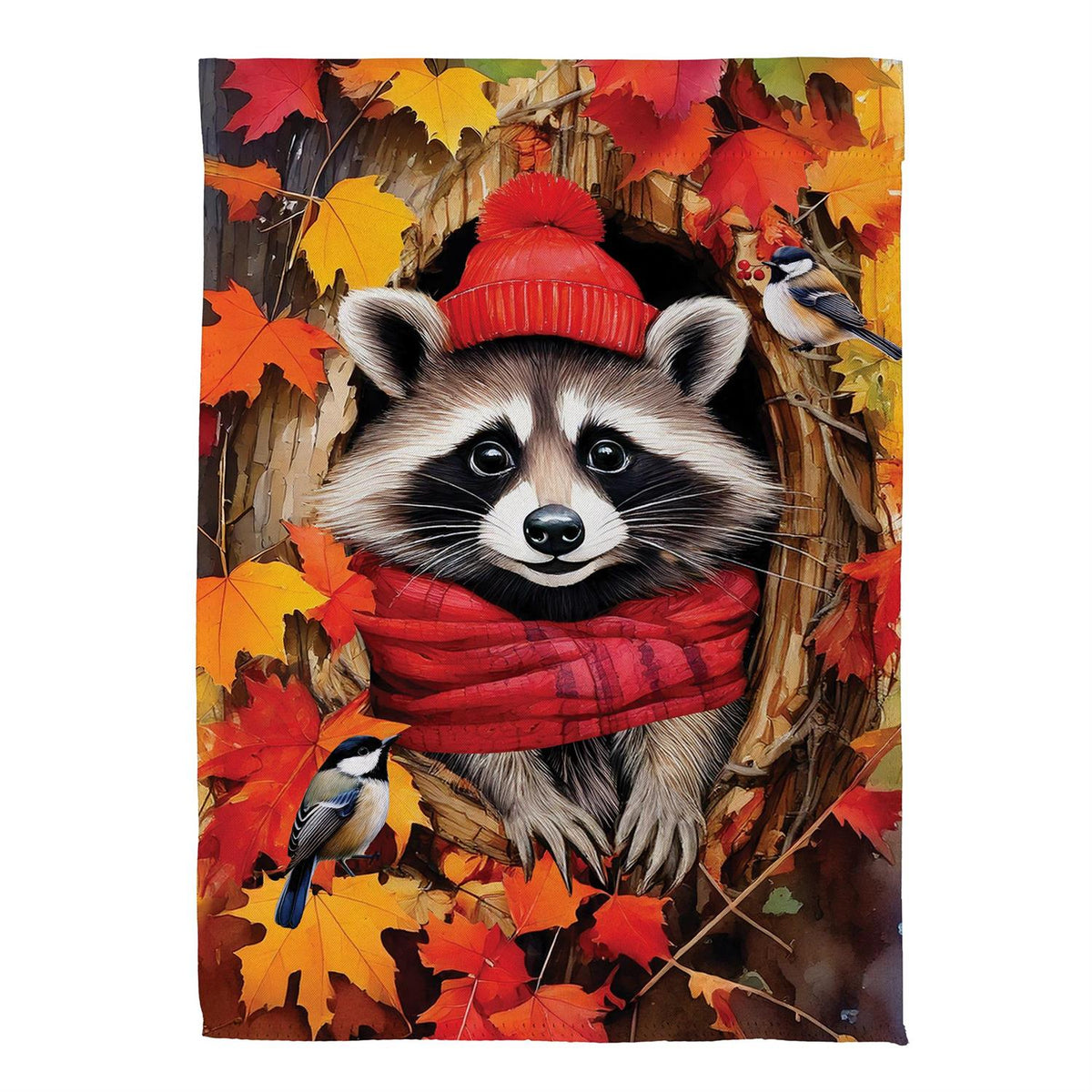 Cozy Fall Racoon Printed Suede Garden Flag; Polyester 12.5"x18"