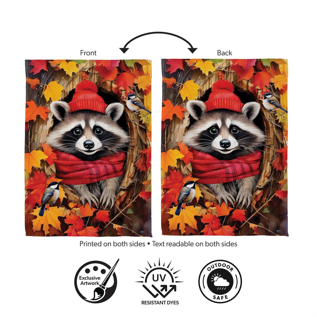 Cozy Fall Racoon Printed Suede Garden Flag; Polyester 12.5"x18"