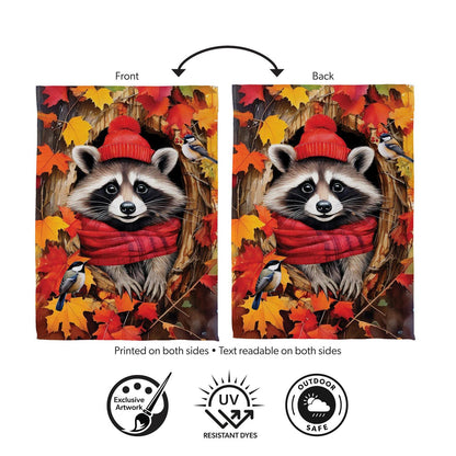 Cozy Fall Racoon Printed Suede Garden Flag; Polyester 12.5"x18"