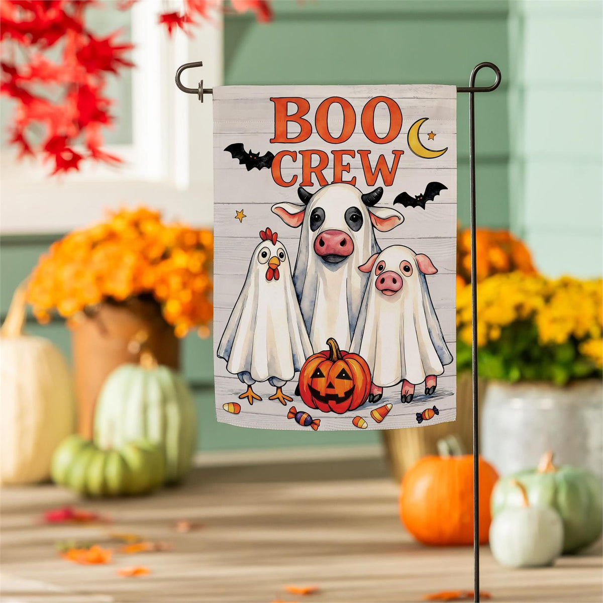 BOO Crew Printed Suede Garden Flag; Polyester 12.5"x18"