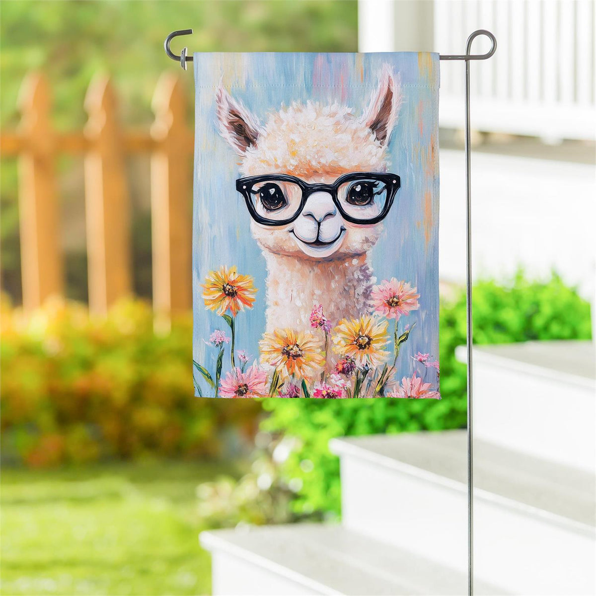 Floral Llama Printed Suede Garden Flag; Polyester 12.5"x18"