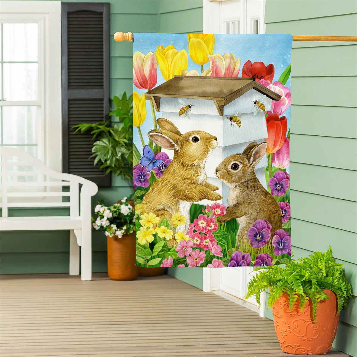 Bunny Beehive Suede House Flag; Polyester 29"x43"